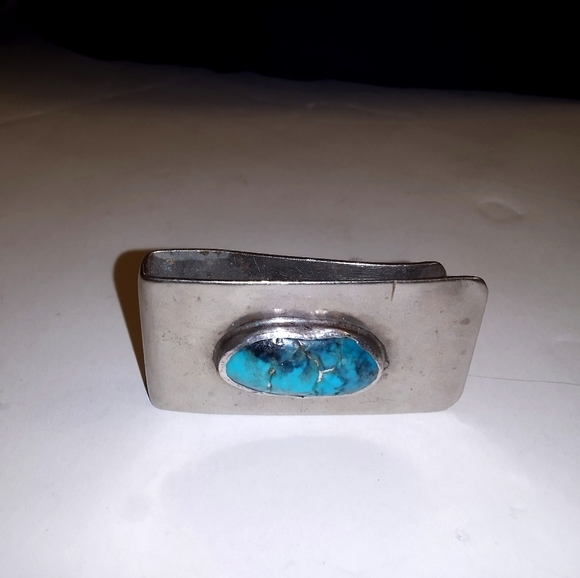 Vintage Sterling Silver turquoise money clip - Picture 3 of 6